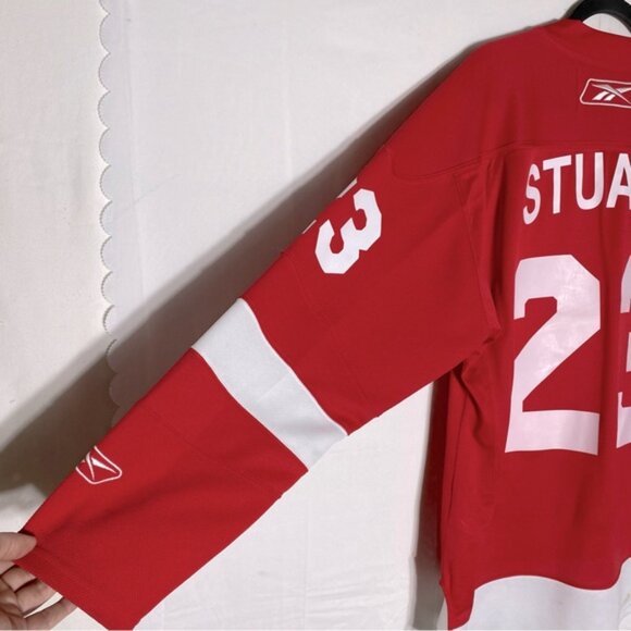 NHL RBK Detroit Red Wings Signed Brad Stuart #23 Red White Hockey Jersey M - Picture 11 of 16